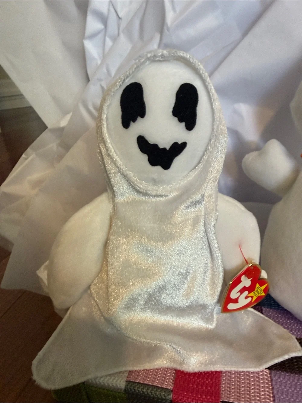 Ty White Ghost Plush Duo with Orange Ribbon